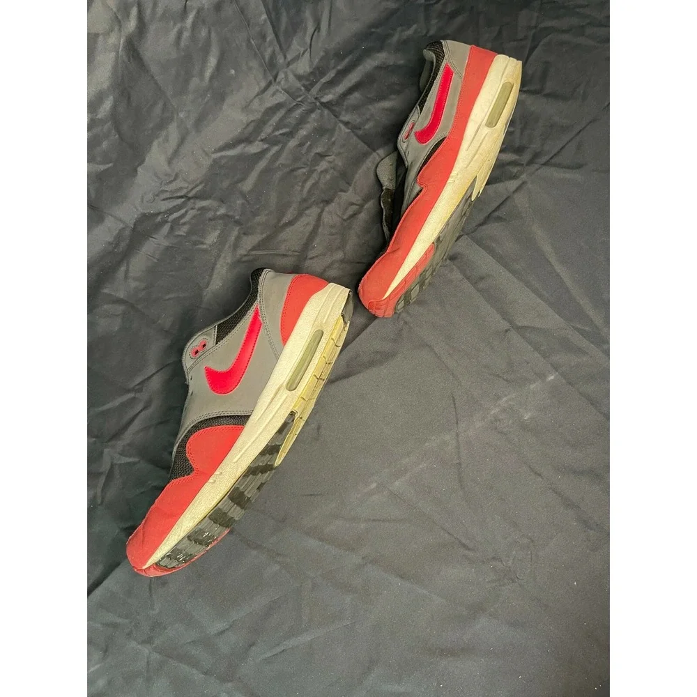 Nike Air Max‎ 1 Mens Sneakers Gray Red Black Athletic Shoes Size 13